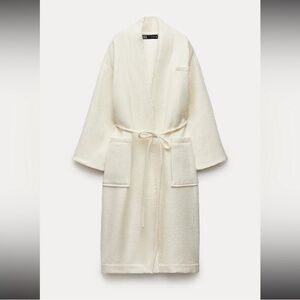 Zara MANTECO WOOL Cream Belted Robe style coat ZW Collection